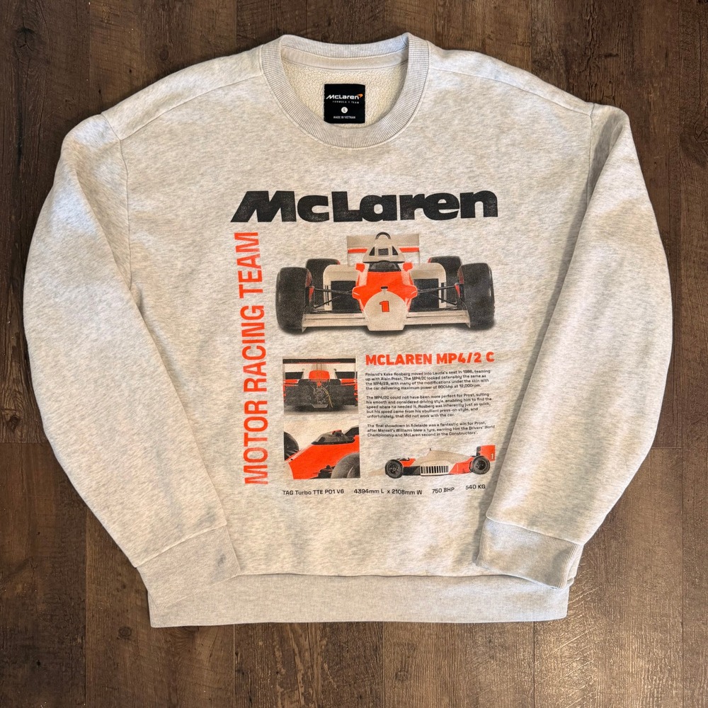 McLaren Formula 1 Team MP4/2 C Crewneck Sweatshirt Heather Gray Men's Large